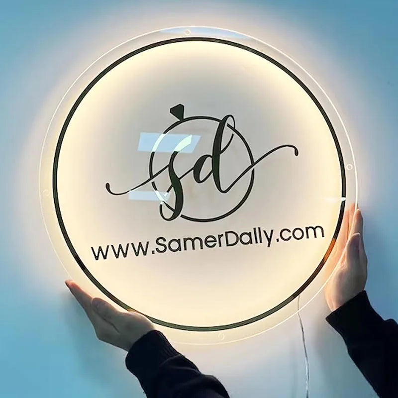 Custom 3D Acrylic Logo Business Sign Acrylic Mirror Gold Sign Square Shaped Neon Lights Room Hair Studio Sign