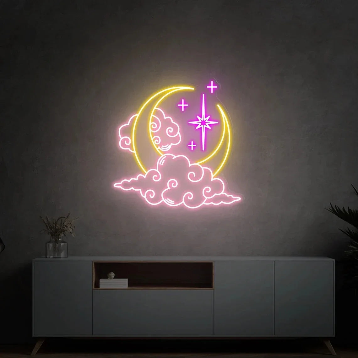 Moon Cloud Star Neon Sign Custom Handmade Art Neon Light White Vibes for Wall Decor Personalized LED neon light