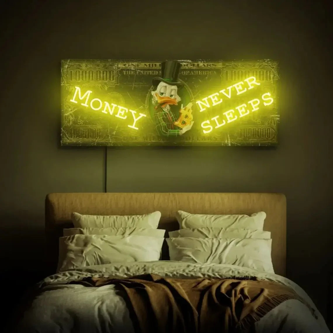 Million Dollars Neon Sign Money Never Sleeps Neon Art Dollar Light Sign Room Decor Gaming Room
