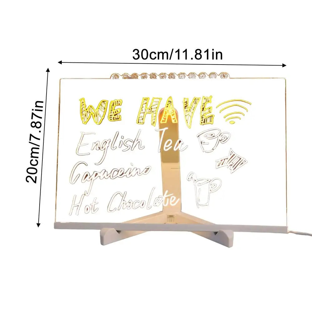 Light Up Dry Erase Board LED Letter Message Board With 7 Colorful Pens with Light Acrylic Drawing Board for Office School Home