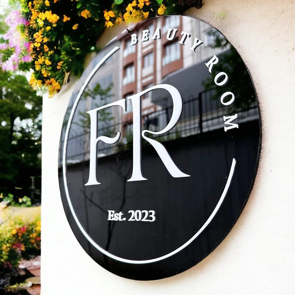 Personalized Circle Acrylic Business Logo Sign Custom Hair Salon Cafe Bar Welcome Sign Round Front Door Sign Name Wall Decor
