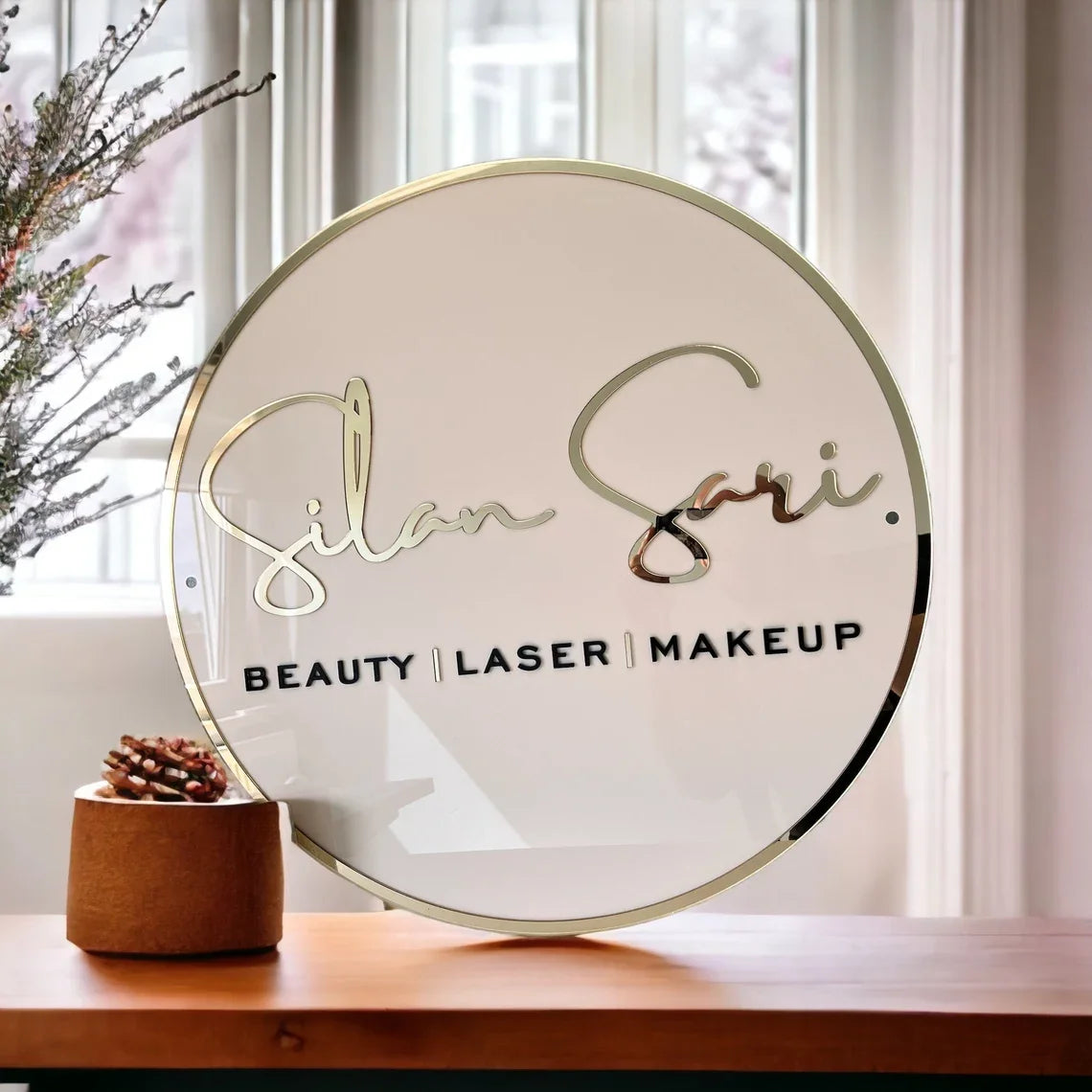 Personalized Circle Acrylic Business Logo Sign Custom Hair Salon Cafe Bar Welcome Sign Round Front Door Sign Name Wall Decor