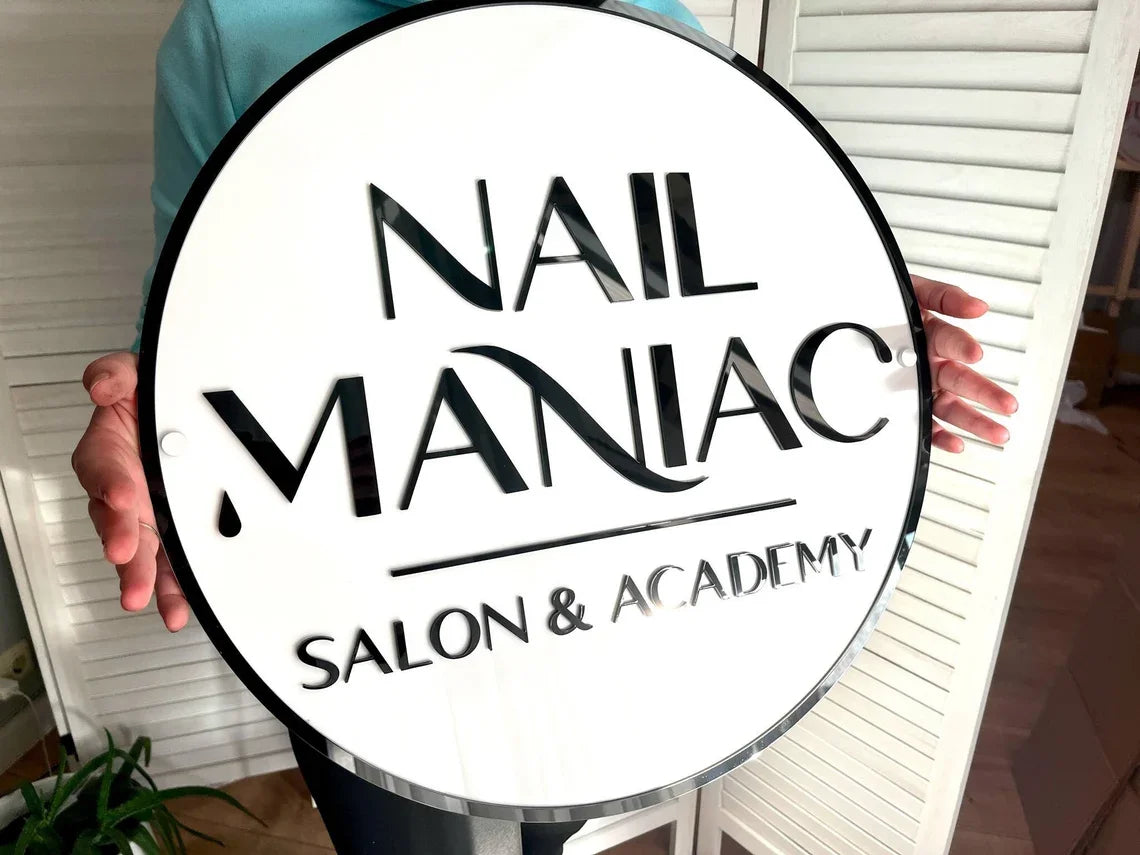 Personalized Circle Acrylic Business Logo Sign Custom Hair Salon Cafe Bar Welcome Sign Round Front Door Sign Name Wall Decor