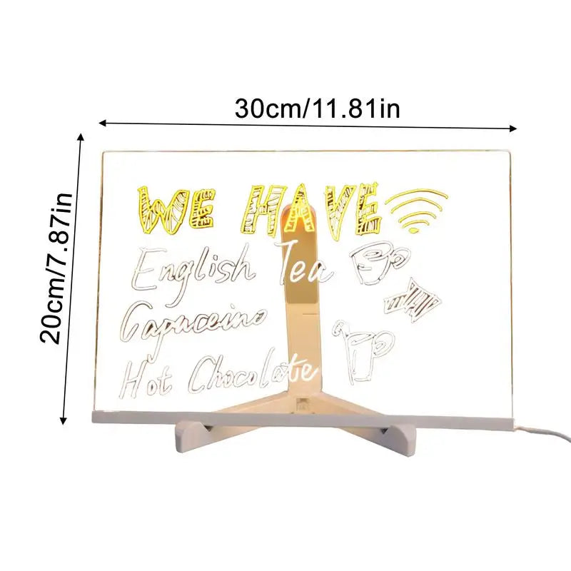 Light Up Dry Erase Board LED Letter Message Board With 7 Colorful Pens with Light Acrylic Drawing Board for Office School Home