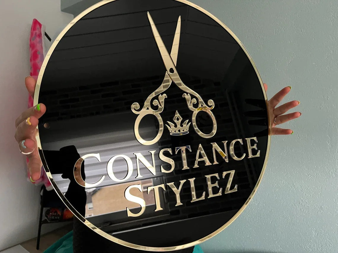 Personalized Circle Acrylic Business Logo Sign Custom Hair Salon Cafe Bar Welcome Sign Round Front Door Sign Name Wall Decor
