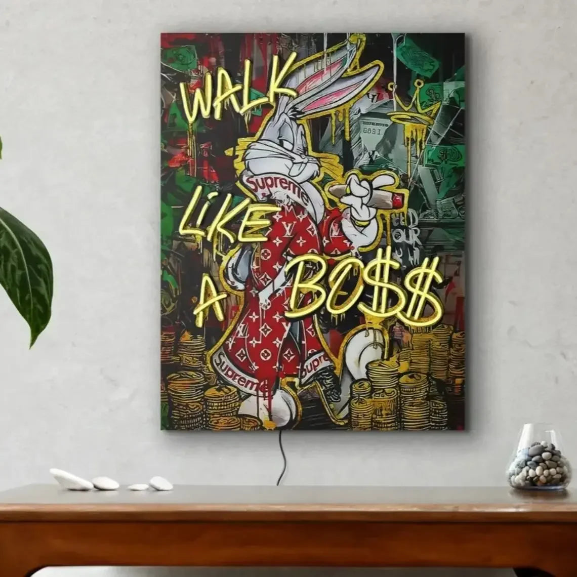 Walk Like A Boss Neon Sign Money Neon Sign Bugs Bunny Neon Sign Artwork Money Art Print Boss Wall De