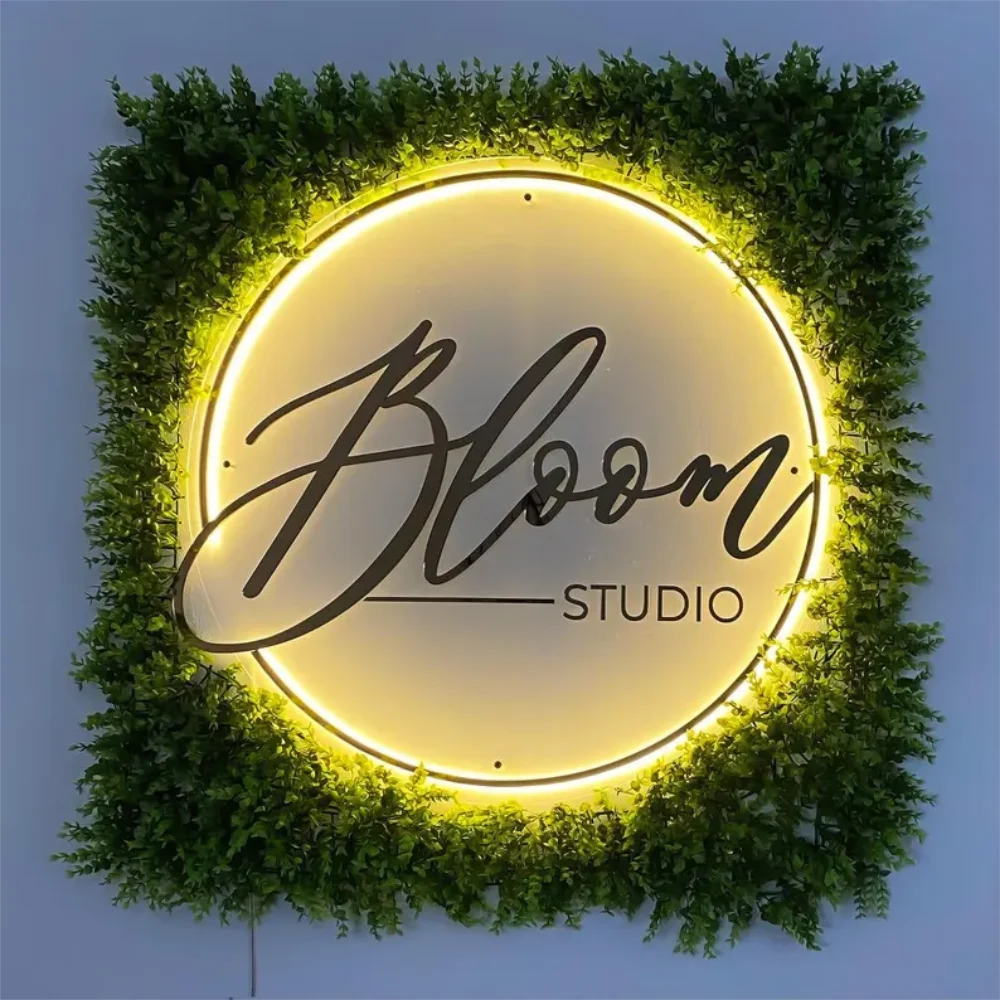 Custom LED Acrylic Metal Sign Restaurant Logo Salon Sign Round Backlit Company Hair Studio Sign Bar LED Neon Light Acrylic Signs