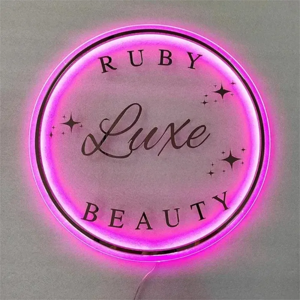 Custom LED Acrylic Metal Sign Restaurant Logo Salon Sign Round Backlit Company Hair Studio Sign Bar LED Neon Light Acrylic Signs