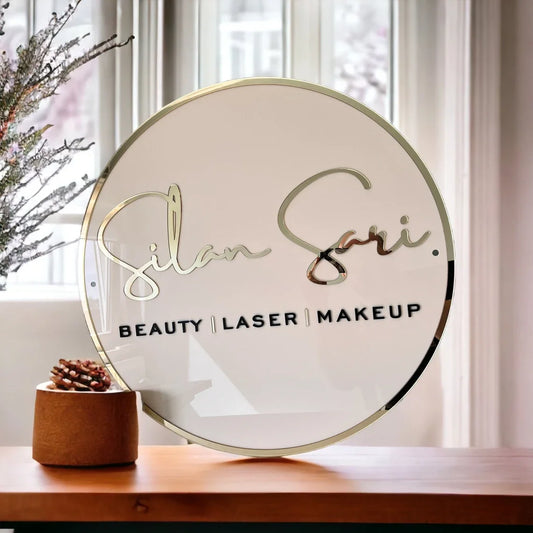 Personalized Circle Acrylic Business Logo Sign Custom Hair Salon Cafe Bar Welcome Sign Round Front Door Sign Name Wall Decor