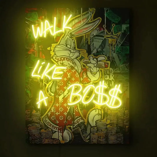 Walk Like A Boss Neon Sign Money Neon Sign Bugs Bunny Neon Sign Artwork Money Art Print Boss Wall De