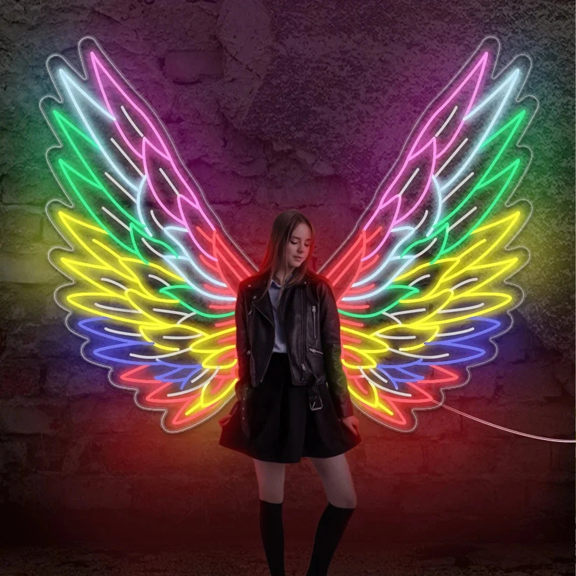 Angel Wings Neon Sign Custom Business Logo Wings Custom Sign Personalized Gifts for Her Neon Light Room Decoration