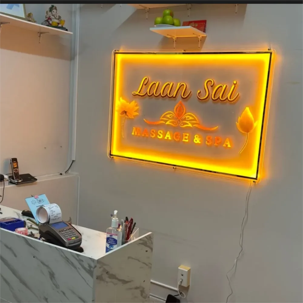 Custom LED Acrylic Metal Sign Restaurant Logo Salon Sign Round Backlit Company Hair Studio Sign Bar LED Neon Light Acrylic Signs